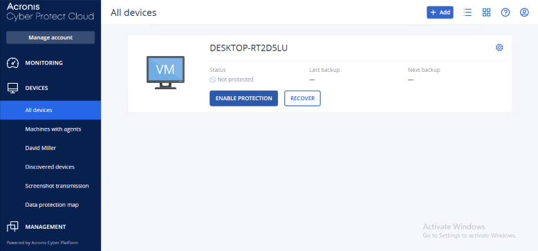 Acronis step 5: Enable protection