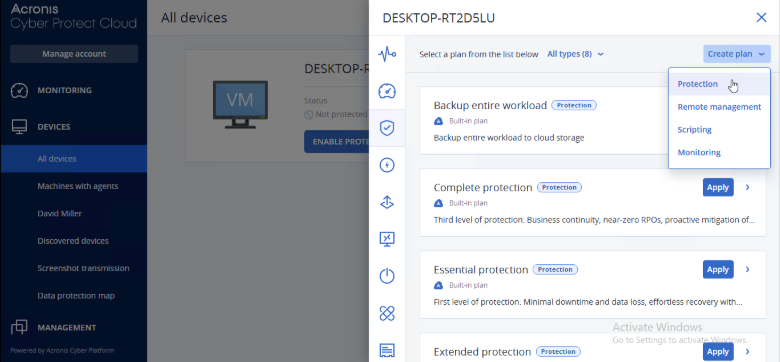Acronis step 6: Create protection plan