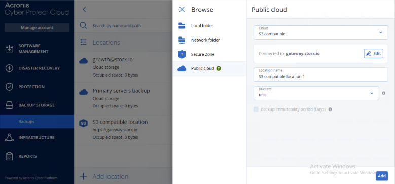 Acronis step 8: Add storage location