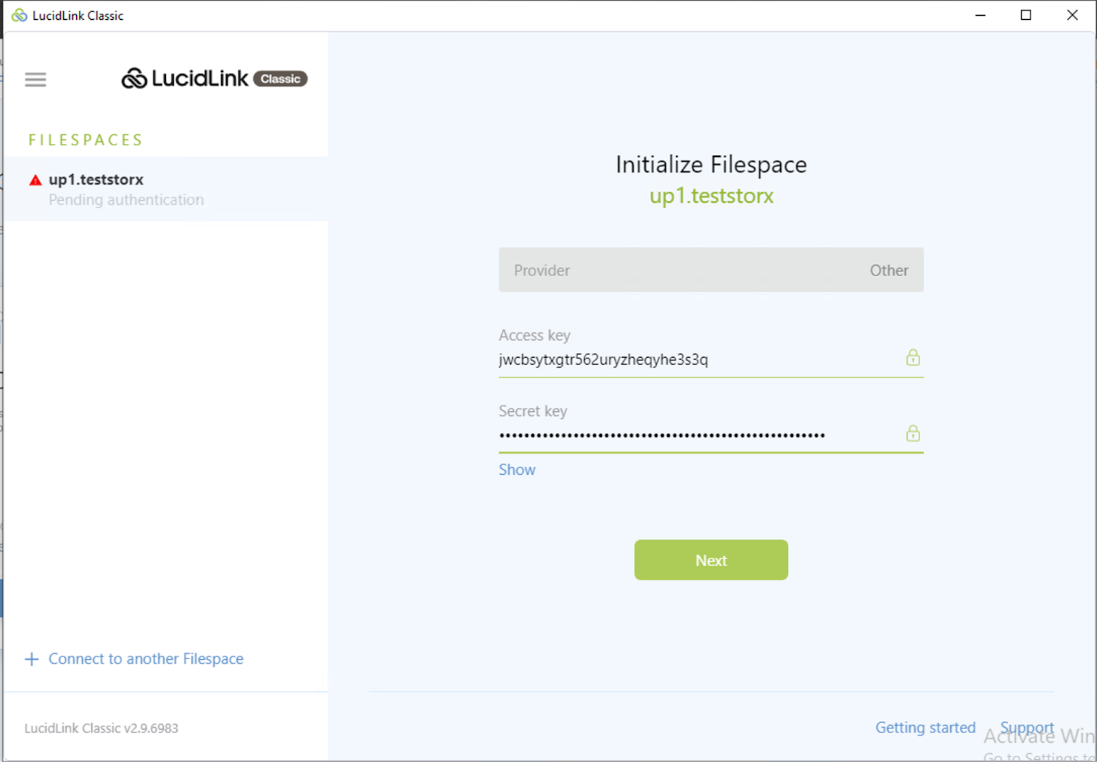 Enter access credentials