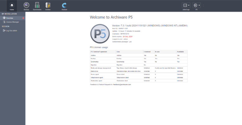 Archiware P5 interface
