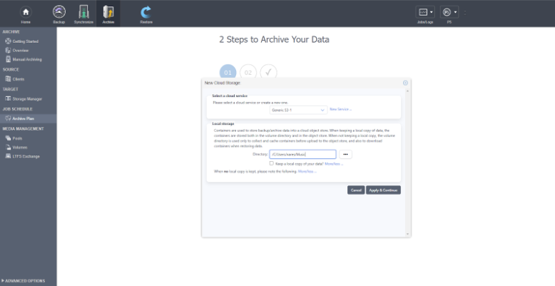 Configure archive