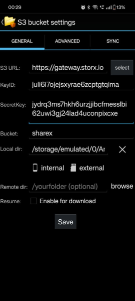 Enter credentials in BucketAnywhere