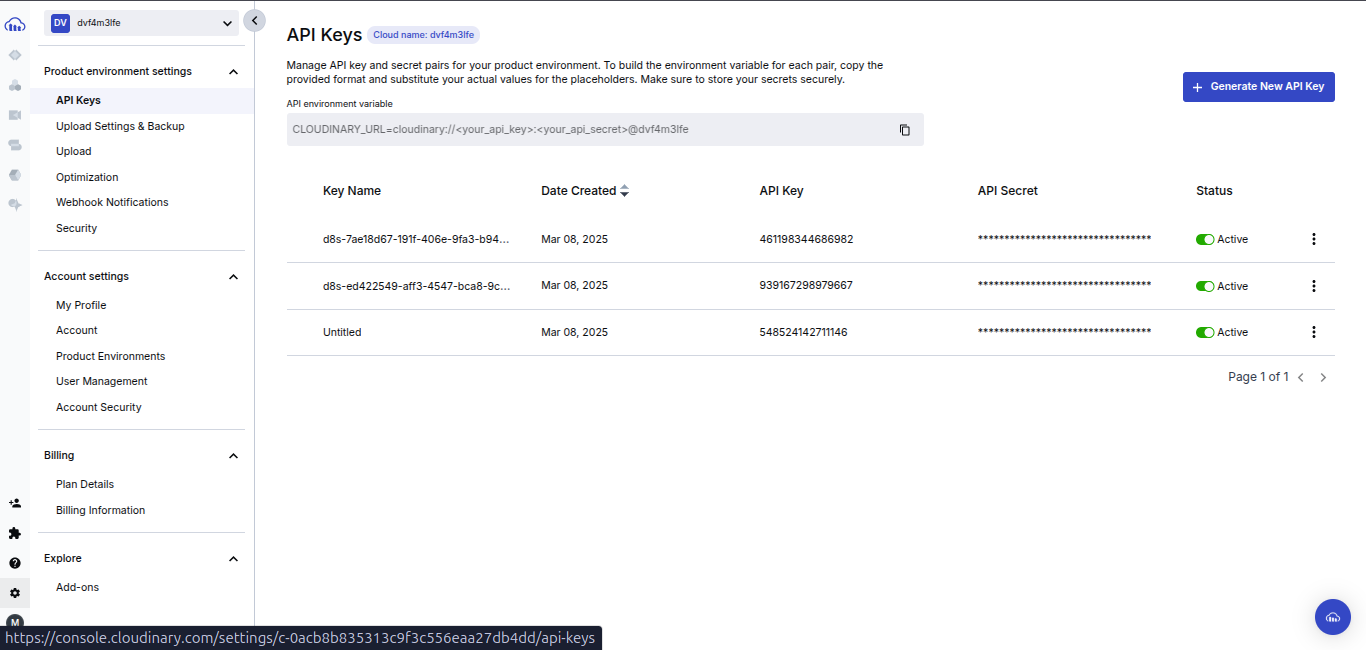 Cloudinary API Keys