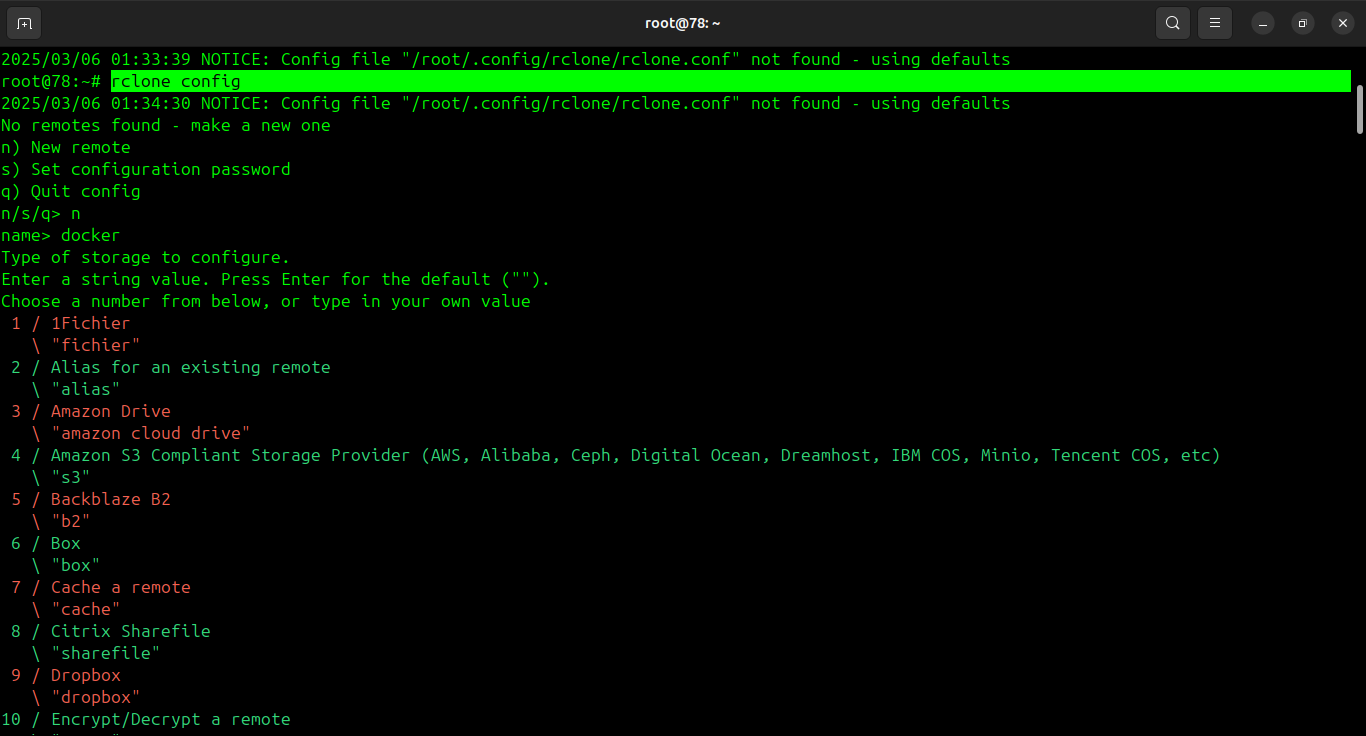 Rclone config