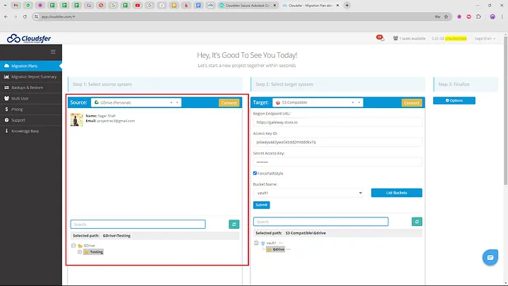 Cloudsfer dashboard