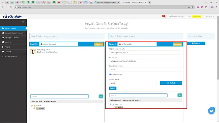 Select source and target