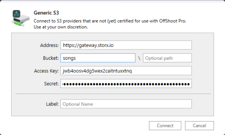 Enter credentials in Hedge OffShoot