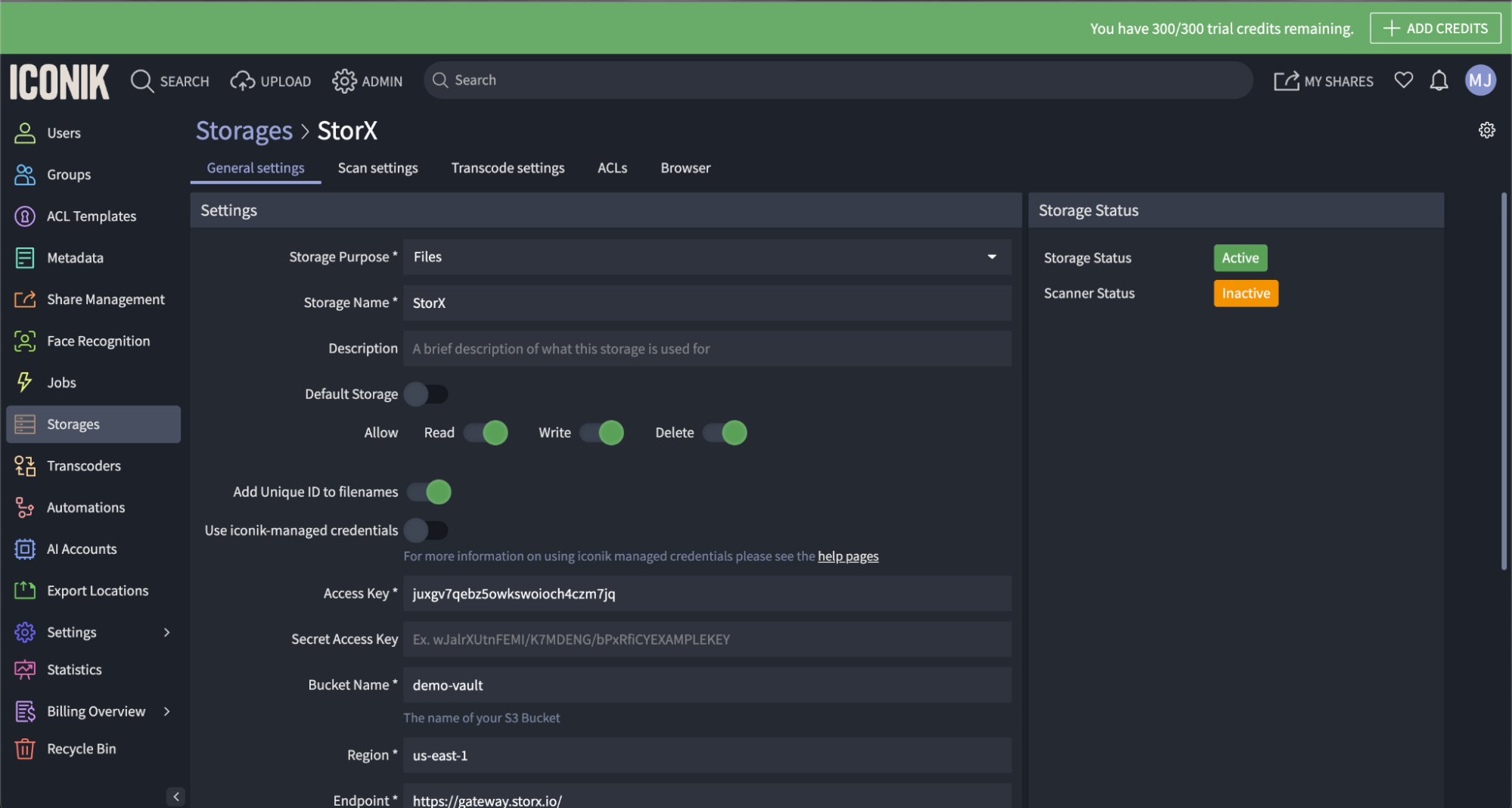 Storage created successfully