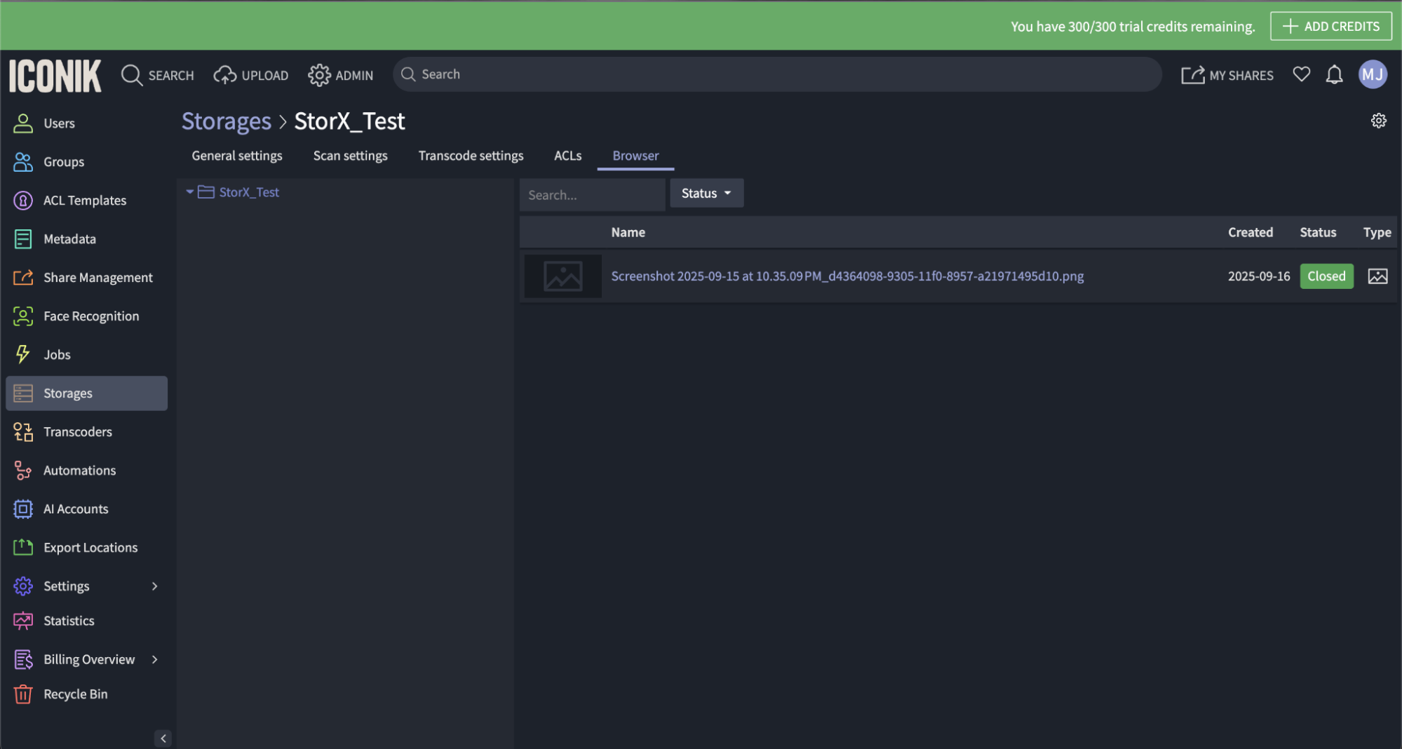 Browse StorX files in iconik