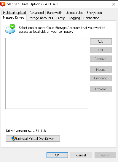 MSP360 Storage Account tab