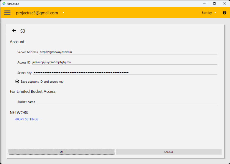 Enter StorX credentials