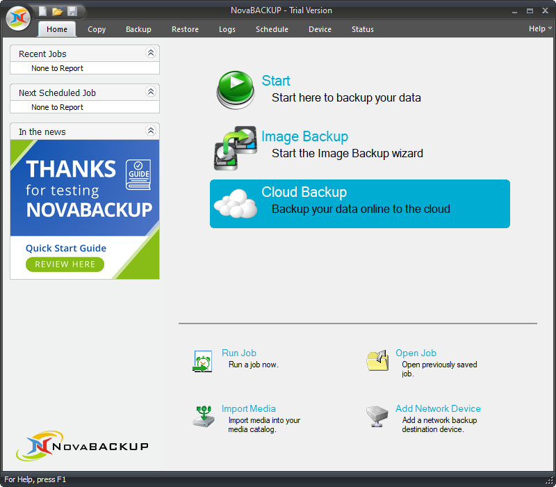 NovaBACKUP main interface