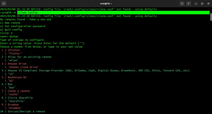 Rclone config