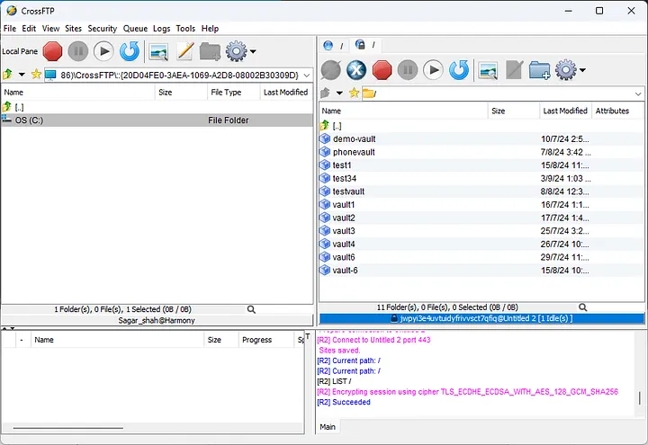 Connected to StorX in CrossFTP