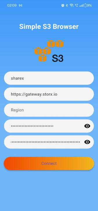Enter StorX credentials