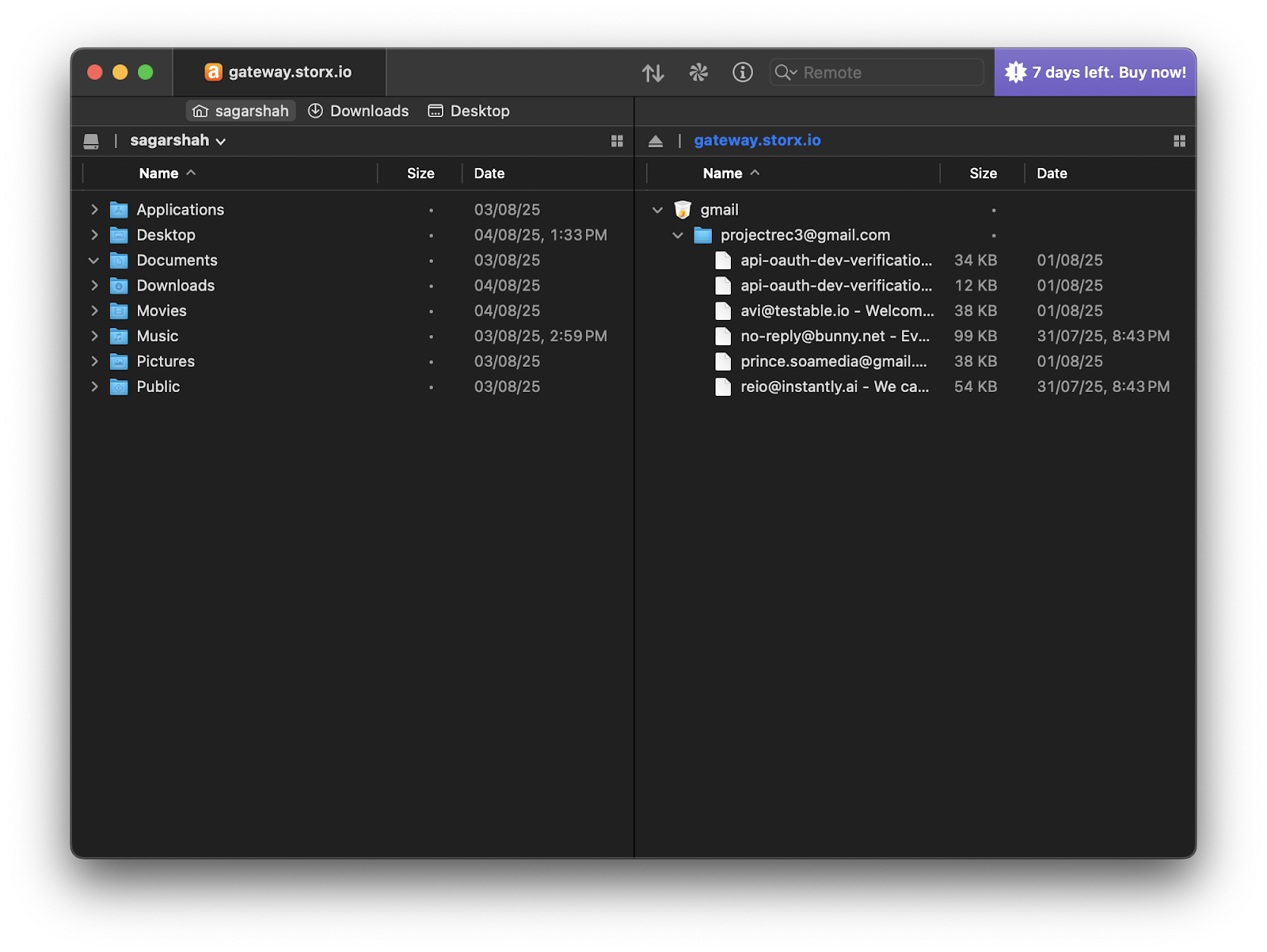 StorX files in Transmit interface
